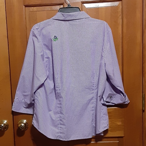 Las Olas Embroidered Check Button Down Top - Picture 6 of 7